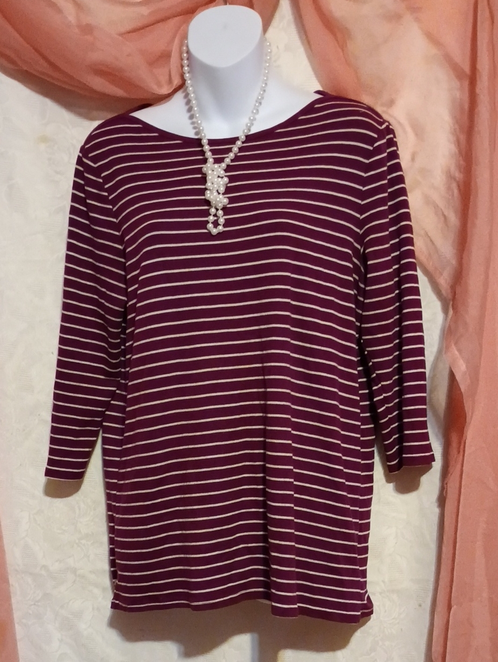 Faded Glorly Ladies Striped Burgundy Women's Top Sz XL